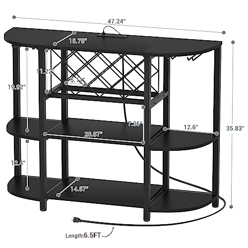 4-Tier Coffee Bar Cabinet with LED Lights, Power Outlets & Wine Storage