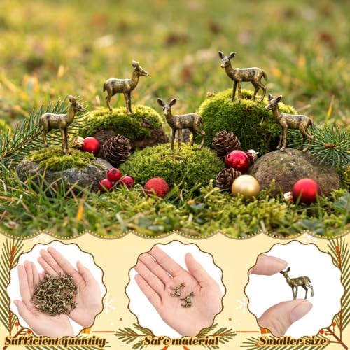 50 Pcs Mini Brass Deer Figurines, Retro Christmas Woodland Animal Decor