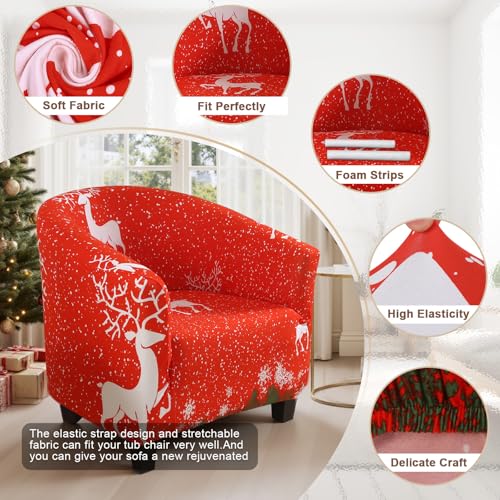 SearchI Red Christmas Elk Club Chair Slipcover - Stretch Tub Chair Cover