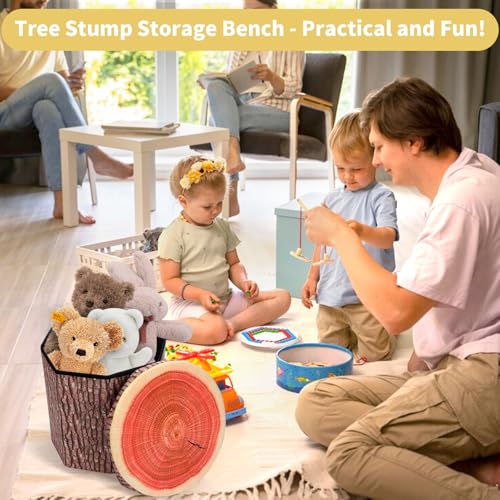 Hoohnnaa 11-inch Tree Stump Storage Ottoman Cube - Rustic Footstool & Seat