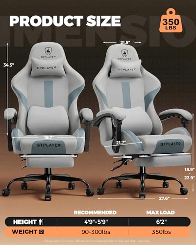 Ergonomic Gaming Chair with Footrest, Pocket Spring Cushion & Lumbar Support
