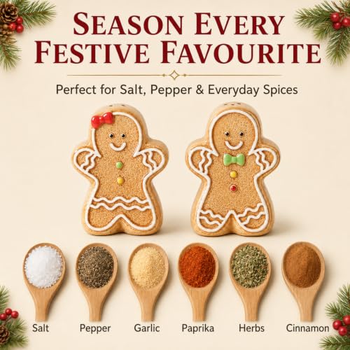LunarFiery Gingerbread Man Salt & Pepper Shaker Set, Ceramic Kitchen Decorative 2-Pack