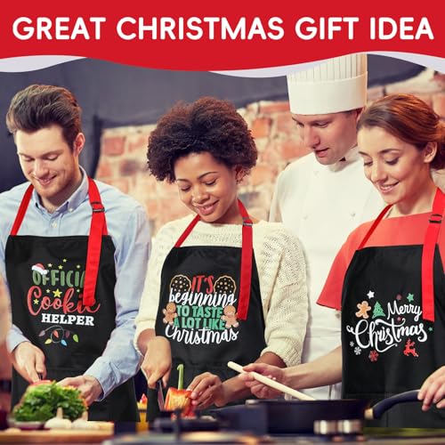 Twistover 3-Pack Christmas Aprons for Women with Pockets – Waterproof Bake & Cook Gift Set