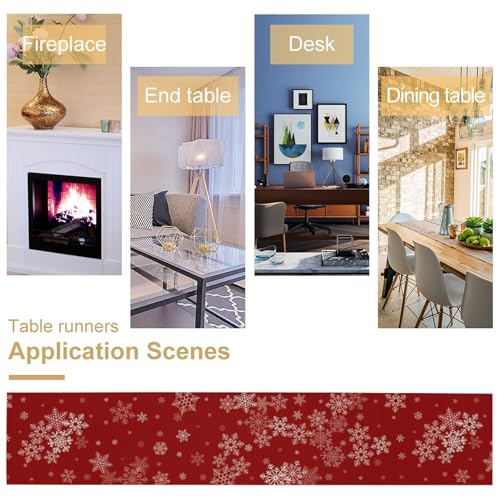 YSWOW Christmas 13x70in Table Runner - Burlap Cotton Linen Snowflake Holiday Decor