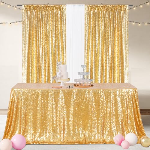 Poise3EHome Gold Sequin Rectangular Tablecloth 60x120 Inches for Wedding & Party