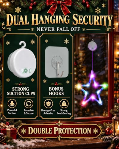 Rechargeable Christmas Window Lights with Multi-Color Bells & Snowflakes - USB Decor