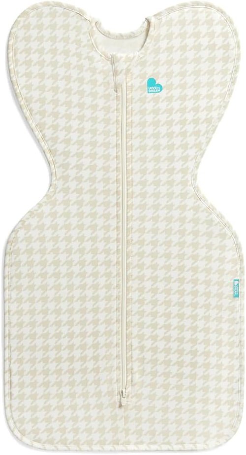 Love to Dream Swaddle UP Sleep Sack - Self-Soothing Design for Improved Sleep | 0-3 Months, 1.0 TOG, Tan Houndstooth