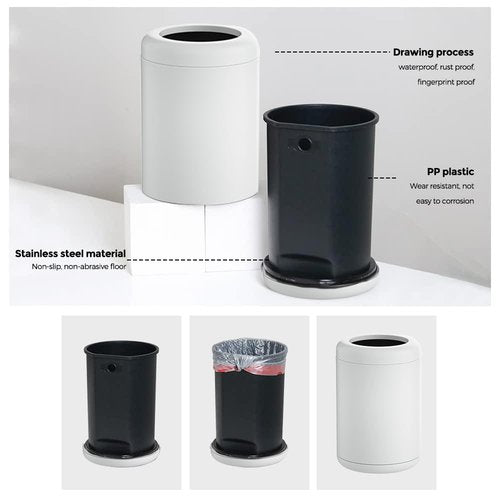 LEASYLIFE White Bathroom Trash can,10L/2.6GAL, Open Top Wastebasket Bin,Garbage Can for Bathroom,Living Room,Office,Kitchen,Bedroom,Hotel (White)