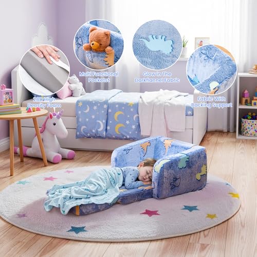2-in-1 Foldable Toddler Couch and Floor Bed, Glow-in-the-Dark Foam Sofa