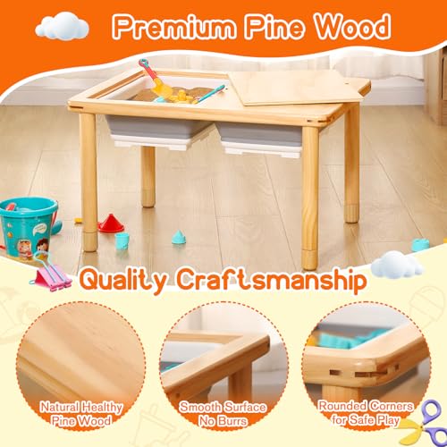 Wooden Sensory Table for Toddlers, 3-Level Adjustable Height Activity Table