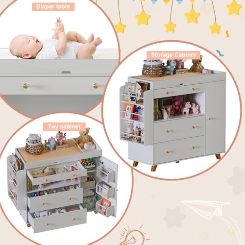 Nursery Dresser with Detachable Changing Table, 3-Drawer Storage Station