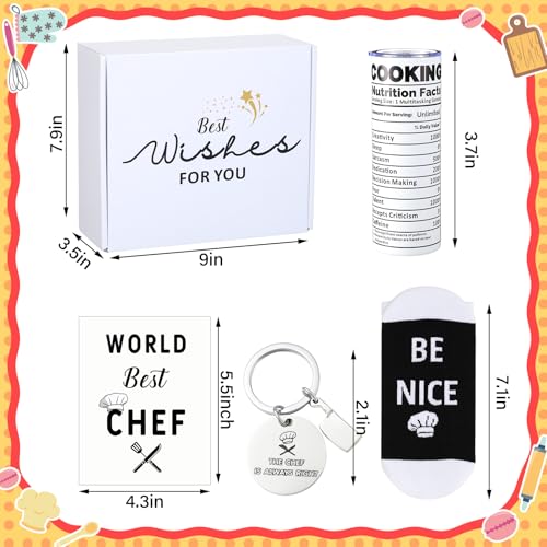 Chef Gift Set for Men - Kitchen Baking Cooking Accessories with Tumbler Apron Oven Mitts Socks & Keychain