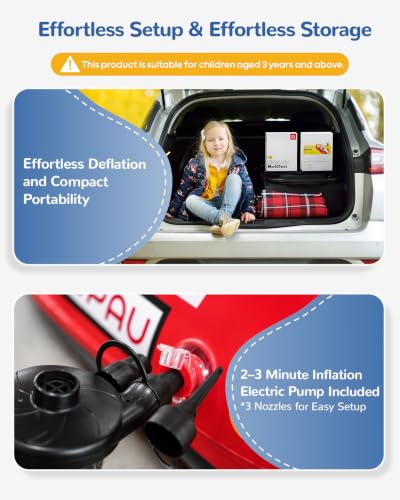 Inflatable Toddler Travel Bed with Electric Pump - Kids Racing Car Air Mattress