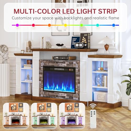70-Inch Electric Fireplace TV Stand with Open Storage - White & Black Variants
