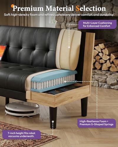 Modern PU Leather Loveseat and Chair Set with USB Charging and Cup Holders
