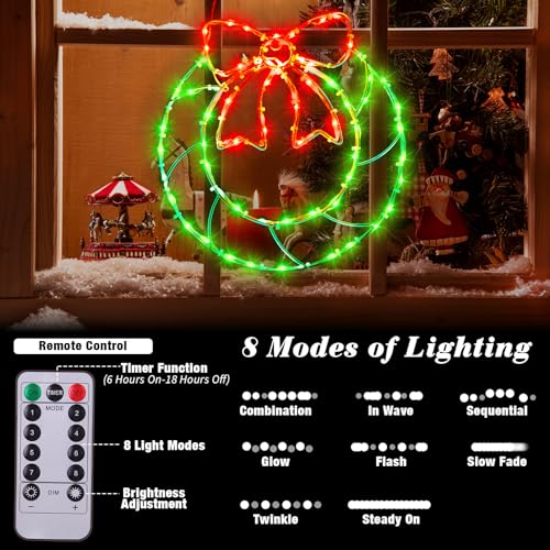 Glooglitter 8 Pcs Christmas Wreath Window Silhouette Lights Top Bow - USB 8 Modes