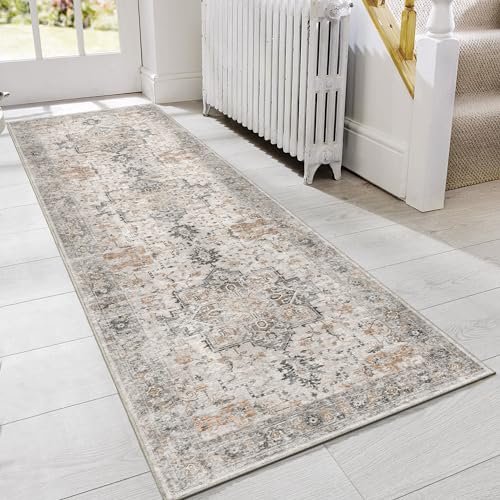 2x5 Vintage Floral Washable Runner Rug - Non-Slip Low-Pile Hallway Mat
