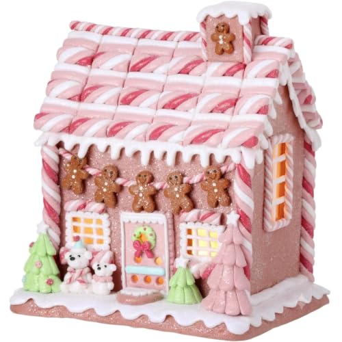9-Inch LED Lighted Gingerbread House with Pastel Marshmallow Decor