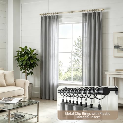 22 Pack Metal Curtain Rings with Clips, 1.6-Inch Inner Diameter, Black