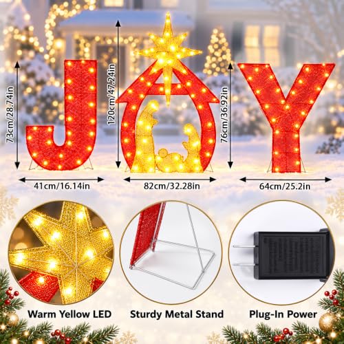 DULEFUN 6Ft x 4Ft Outdoor Christmas Nativity Yard Sign with Joy and Lighted Decor - Style C