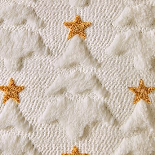 MIULEE 20x20 Cream White Christmas Tree Pillow Covers (Set of 2), Plush Faux Fur & Velvet Back, 3D Tree Design