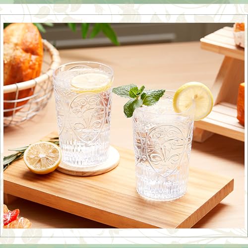 Acellegic 48 Pack 16 oz Clear Vintage Plastic Drinking Glasses Bulk - Embossed Design