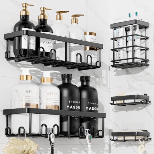Adhesive Stainless Steel Shower Caddy Organizer 5-Piece Wall Shelf Set
