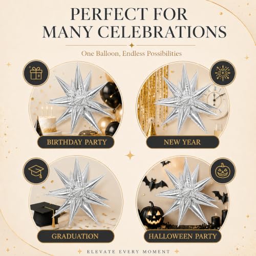 Duwieo Silver Star Balloons Decorations 48pcs Party Balloon Kit for Birthday Wedding Christmas New Year