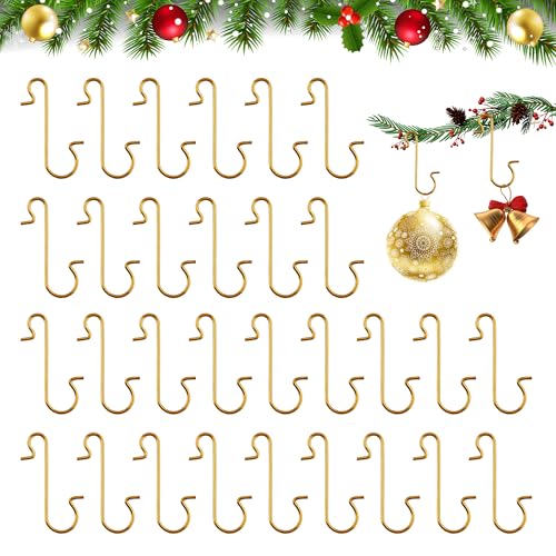 100 Gold Christmas Ornament Hooks for Trees - Durable Metal Hangers