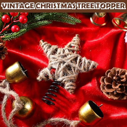 Mini Rustic Star Christmas Tree Topper - 6 Inch Woven Farmhouse Decor