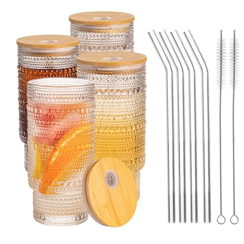 16oz Glass Tumbler Set with Bamboo Lids and Glass Straws - 4 Piece Set