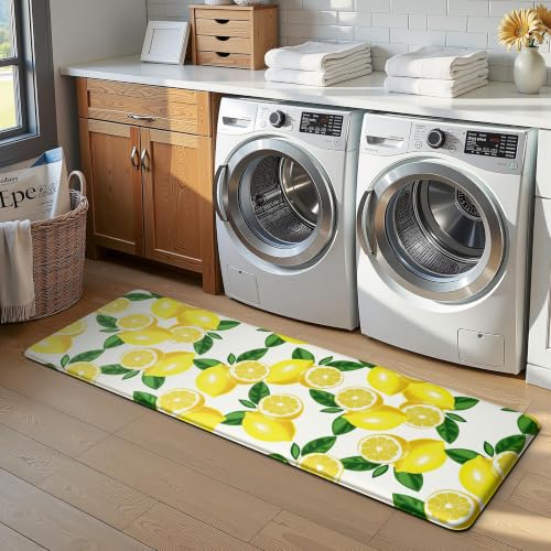White Lemon Anti-Fatigue Kitchen Mat Set 2PC, 17.3 x 29 & 17.3 x 47 Inches