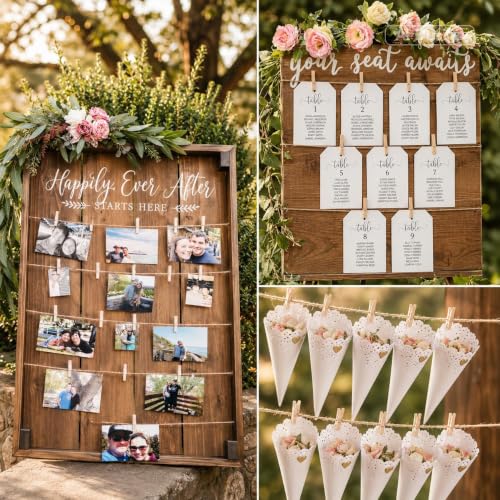 100Pcs 1.4-Inch Mini Wooden Clothespins with 328ft Jute Twine for Photo Display
