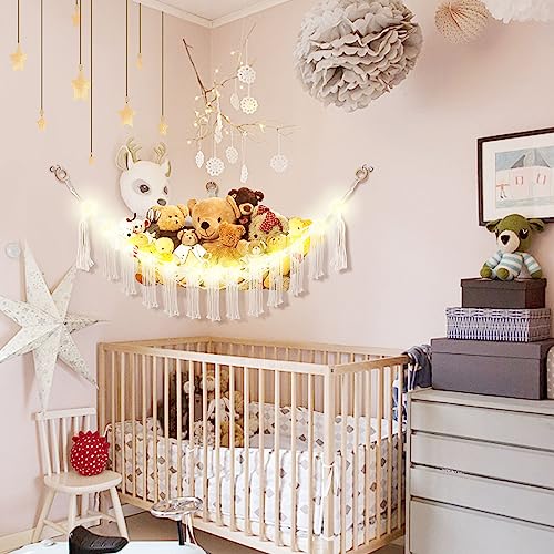 Large Stuffed Animal Hammock Corner Plushie Net with LED Lights