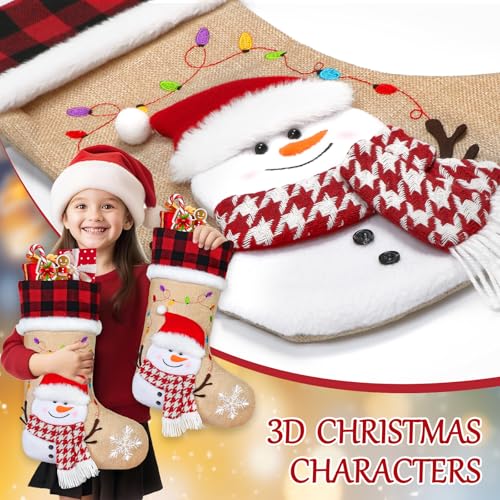 Demiuko 17-Inch Snowman Christmas Stocking with Personalized Name Tag - 1PC