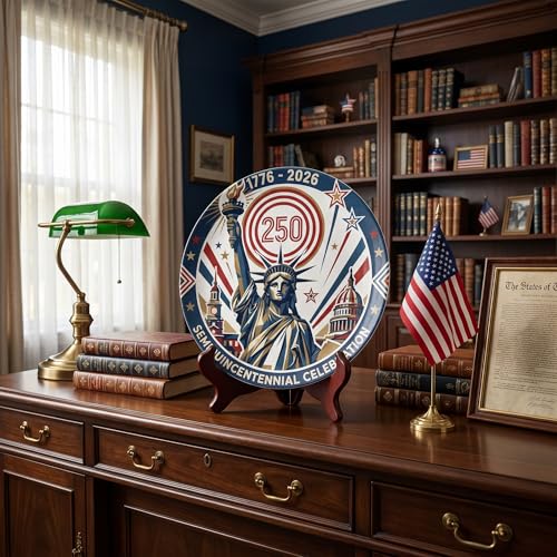 8-Inch Patriotic 250th Anniversary Decorative Plate with Display Stand