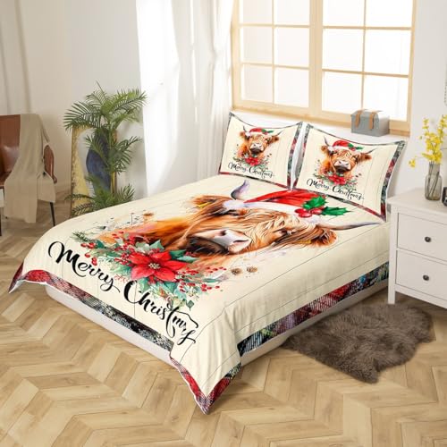 Castle Fairy Highland Cattle Bedding Set Queen Brown Beige – Duvet Cover 90x90 with Pillowcases, Zipper & Ties