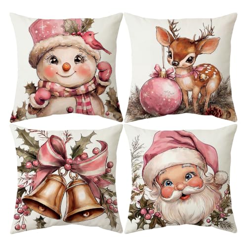 Pink Velvet Christmas Pillow Covers 18x18 Set of 4 - Nordic Holiday Home Decor