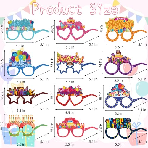 12-Pack Birthday Party Paper Glasses - Fun Photo Booth Props & Favors
