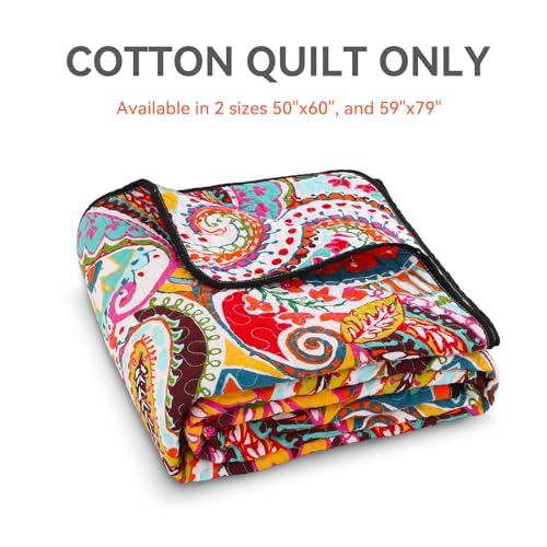 Reversible Cotton Quilted Throw Blanket - 59" x 79" Paisley Design