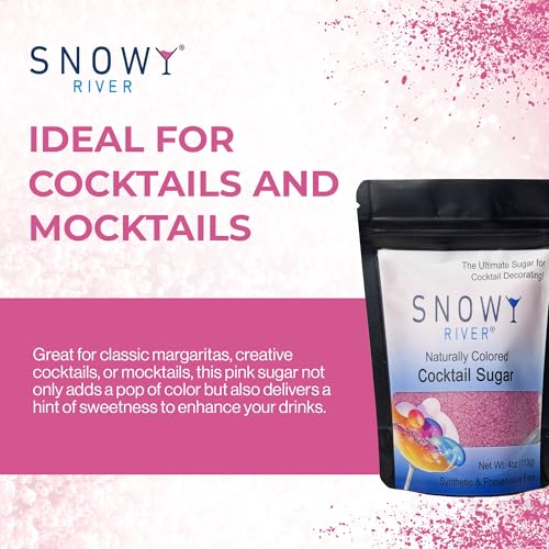 Snowy River Pink Cocktail Sugar Rimmer - Kosher Certified 4oz Natural Beverage Garnish
