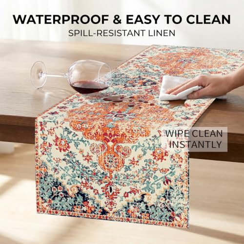 Kerton Stork Orange Blue 13x72 Inch Boho Table Runner, Linen Waterproof