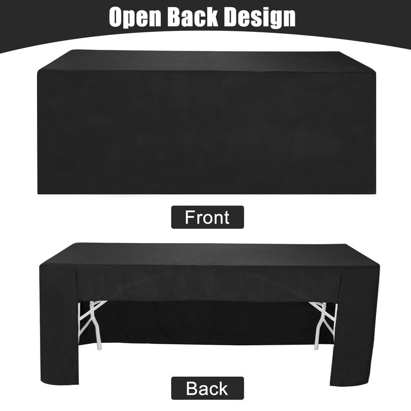 2 Pack Open Back Fitted Rectangle Tablecloths 96 x 30 Inch, Black Table Clothes for 8 Foot Tables, Washable Polyester Fitted Table Cover for Parties, Wedding, Banquet, Trade Show (Black, 8FT)