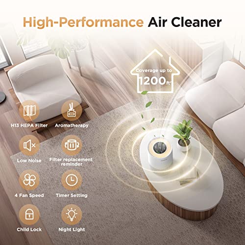 H13 True HEPA Air Purifier for Large Rooms with Aromatherapy & Child Lock