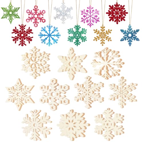 Unfinished Wooden Snowflake Ornaments Set - 10 Designs, Christmas DIY Decorations
