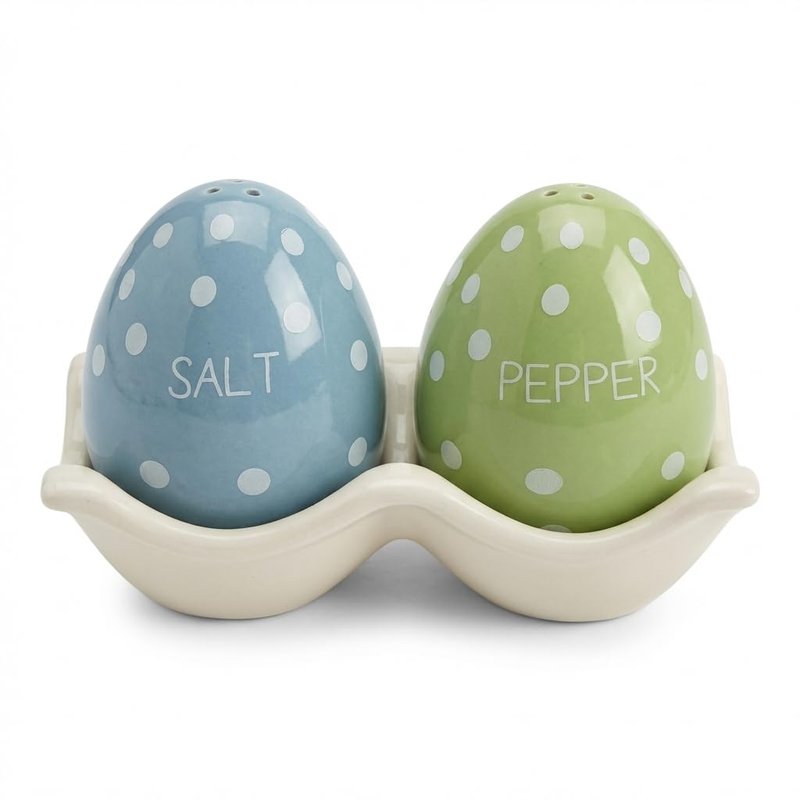 The Bridge Collection 4" Polka Dotted Egg Salt and Pepper Shaker Set - 3 Piece Set - Easter Kitchen Items - Fun Salt and Pepper Shakers for Home Decor