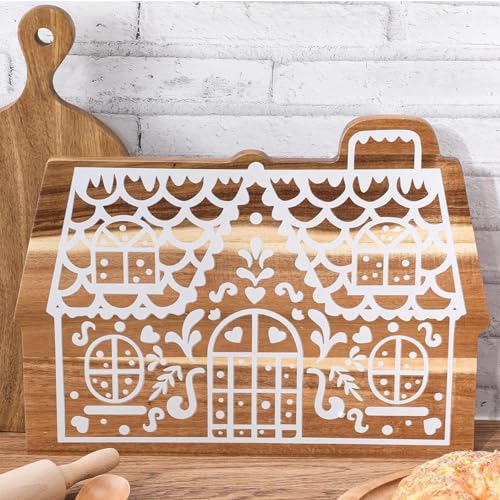 BrightRow Christmas Gingerbread House Cutting Board - Acacia Wood, 16x12.75 inches