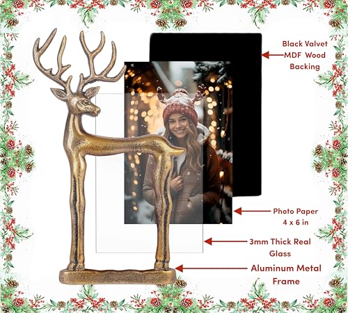 God Antique Christmas 4x6 Gold Reindeer Photo Frame - Holiday Decor