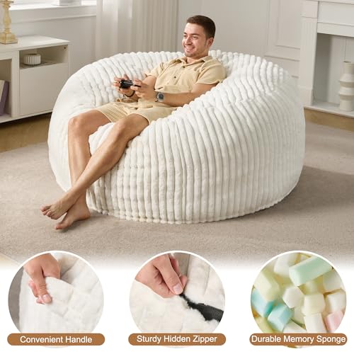 Oversized 6ft Memory Foam Bean Bag Chair with Washable Fluffy Cover
