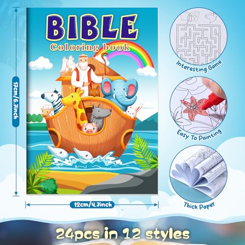 Christian Coloring Books for Kids - 24 Pack Religious Mini Activity Books for Party Favors
